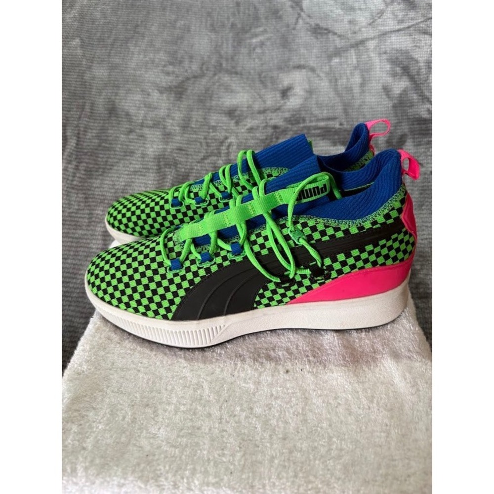 Puma Clyde‎ Court Disrupt Green Black Pink Checkered Basketball Shoes 13 Mens
